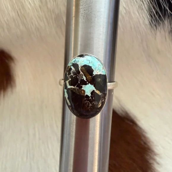 ❤️ Black Jack Turquoise Rare Sky Blue Black Matrix Sterling Ring Sz8 Unisex Ring - Picture 7 of 15